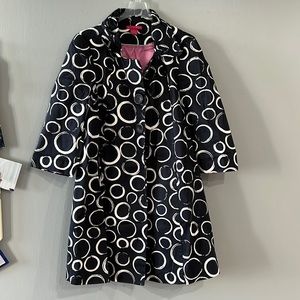 Sunny Leigh trench coat, size 10, black with white circles